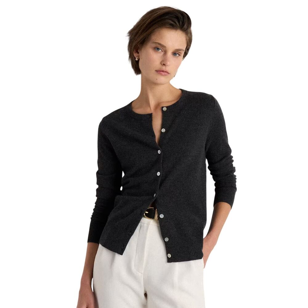 New Quince Womens XS Mongolian Cashmere Button-Up Cardigan Sweater Charcoal Gray